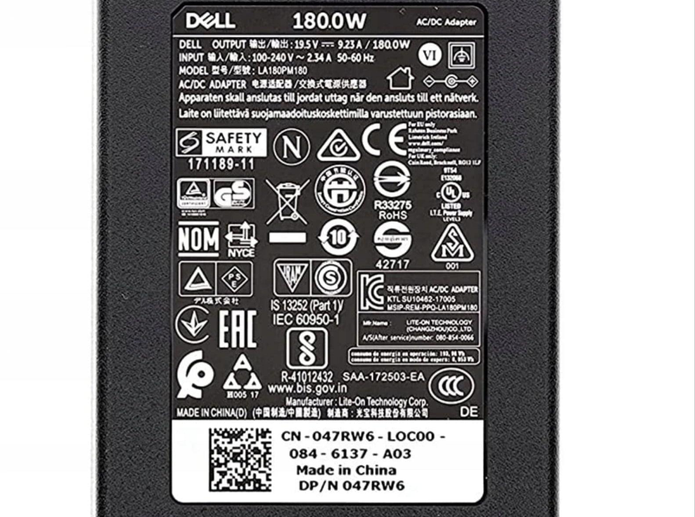 Dell 180W laptop / Dock adapter DW5G3 74X5J WW4XY DA180PM111 AC adapter new genuine replacement oem