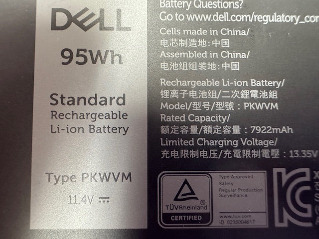 DELL PRECISION 7550 7750 7560 7760 95Wh 11.4V 6-CELL BATTERY PKWVM 68ND3 Black Cat PC - Providing Dell Parts Since 1998