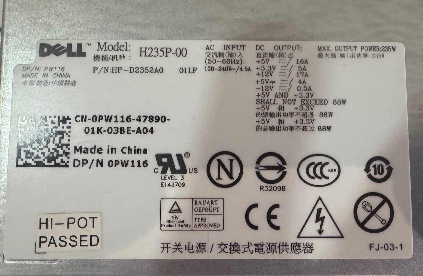 Dell Optiplex 760 980 960 SFF 235W PSU Power Supply PW116 R224M FR610 GPGDV Black Cat PC - Providing Dell Parts Since 1998