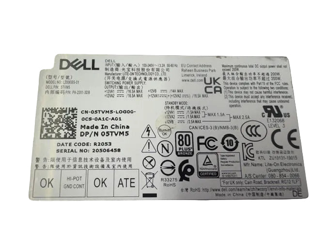 Dell  Optiplex 3070 5090 200W SFF Power Supply 664DM K92TW KMJP5 VFXXF 5TVM5 Dell