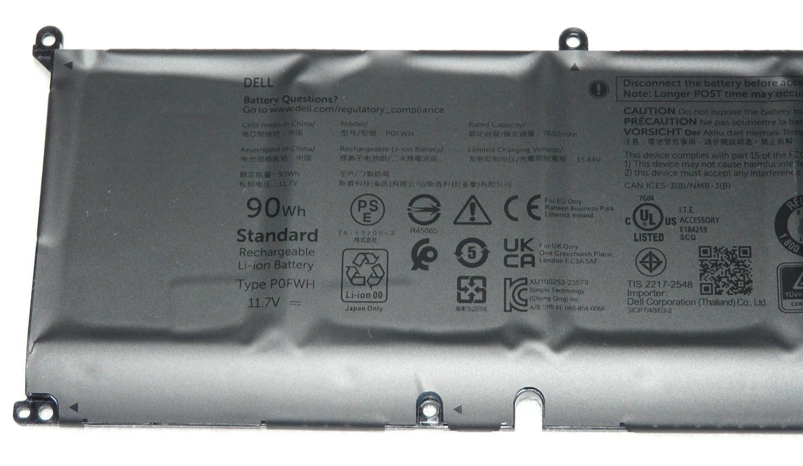 Dell Inspiron 16 7000 (7640) 90Wh Battery Type P0FWH HGJCY M9DG0 1969N Black Cat PC - Providing Dell Parts Since 1998
