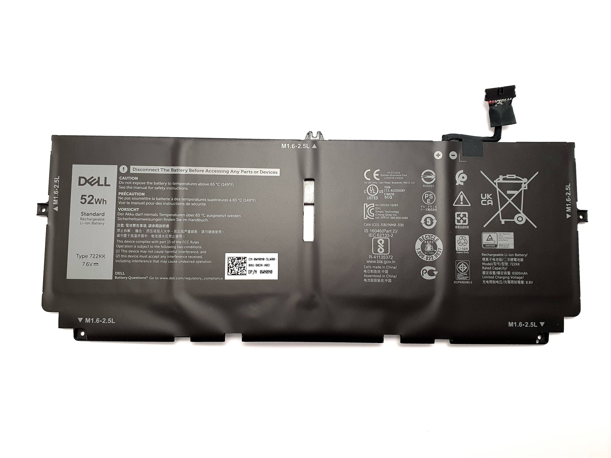 Genuine Dell replacement battery for XPS 9300 52Wh 7.6V 4 Cell Laptop Battery FP86V 722KK 