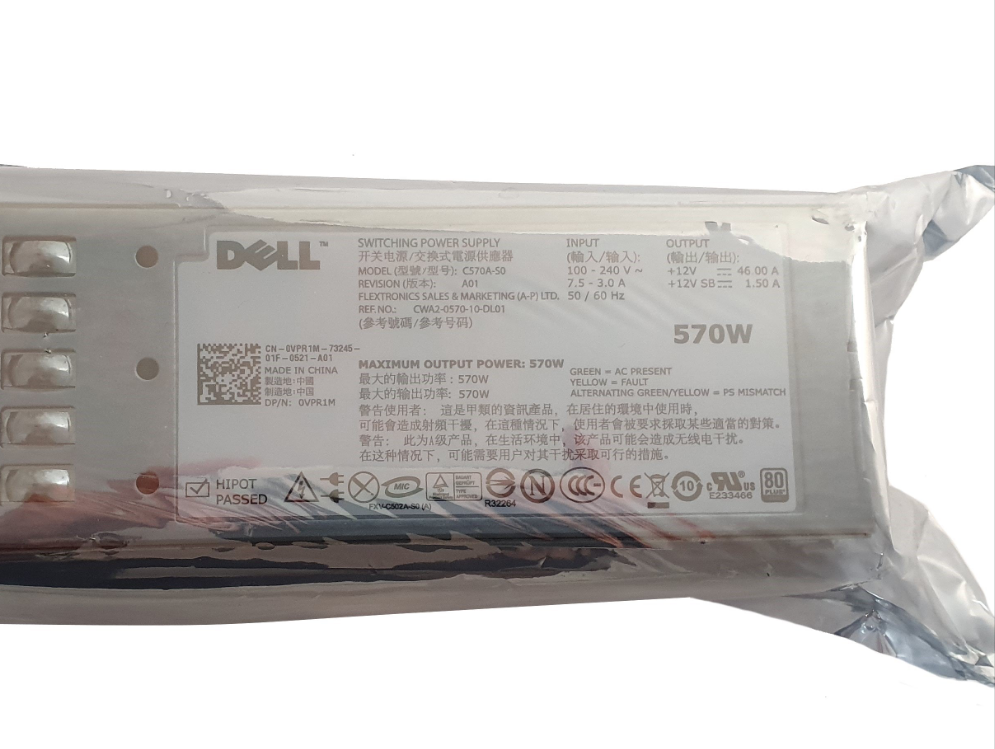 New genuine Dell PowerEdge T610 R710, Power Vault NX3000, DL2100 Redundant Power Supply PSU 570W VPR1M